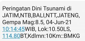 Tangkapan layar SMS prediksi gempa yang meresahkan warga, Kamis (27/5/2021) siang.