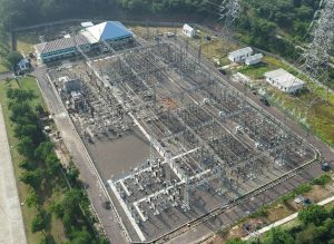 Tampak udara Gardu Induk 150 kilovolt (kV) Margakarya di Karawang International Industrial City (KIIC), Jawa Barat yang melayani suplai listrik ke industri data center di kawasan tersebut.
